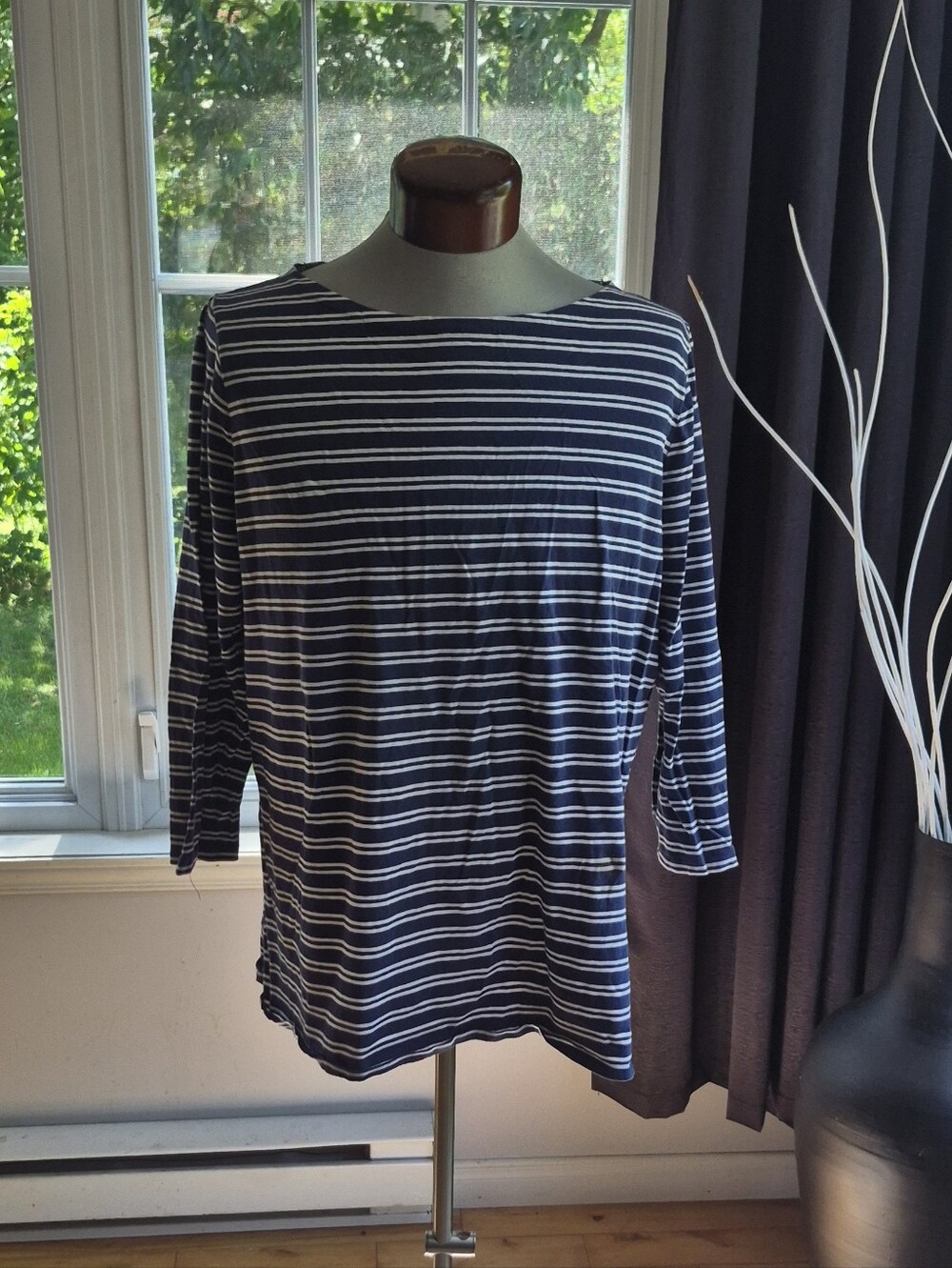 Striped Navy and White Boatneck Women’s Top